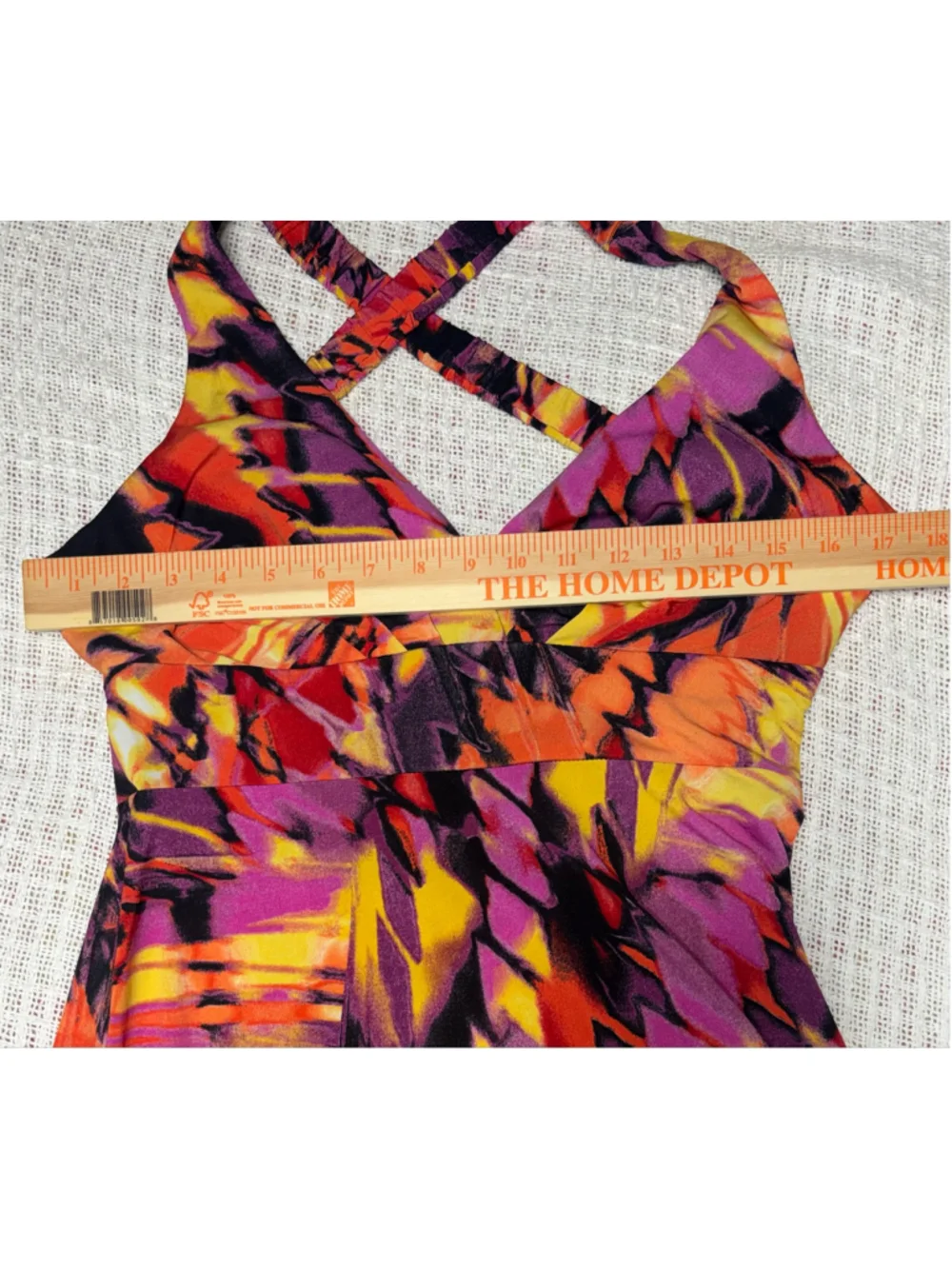 Bisou Bisou Tropical Boho Beachy Halter Mini Dress Orange Purple Size 12 EUC